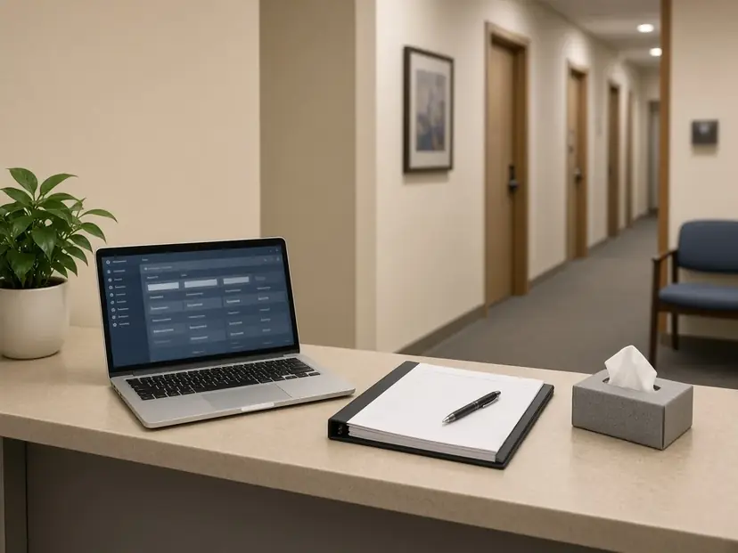 Laptop on a desk set up for a video visit