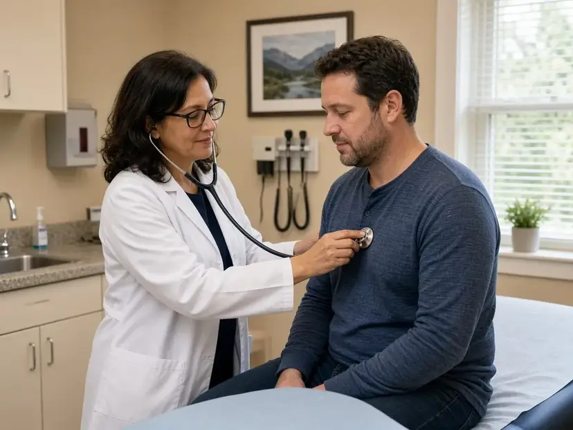Community health center physician with a patient
