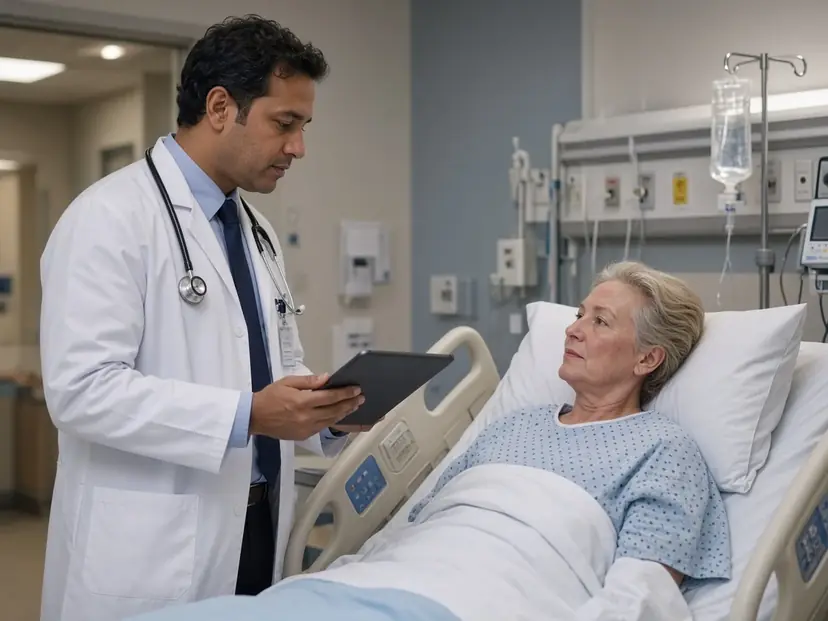 Physician checking on a resident in a skilled nursing bed