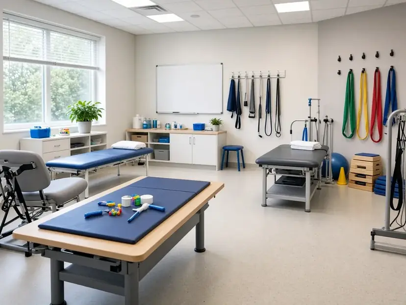Outpatient therapy room with treatment tables and equipment