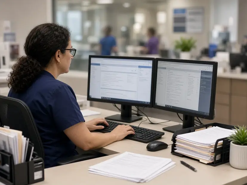 Health center billing staff preparing institutional claims